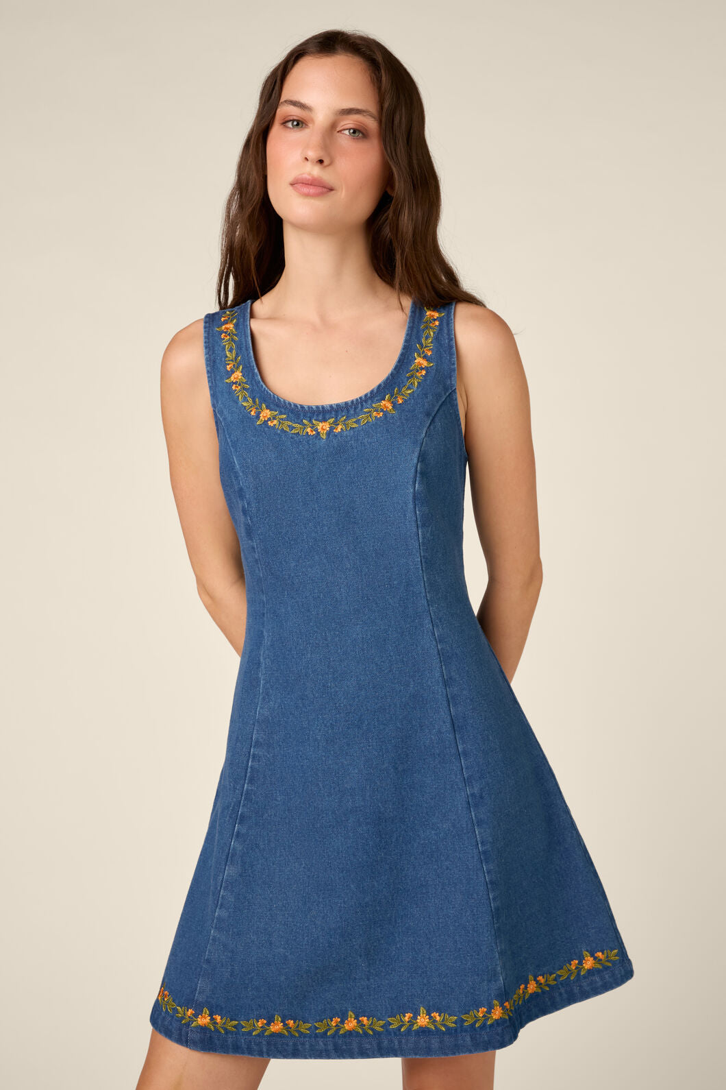 Princess Highway - Marie Embroidered Denim Dress - blue-denim