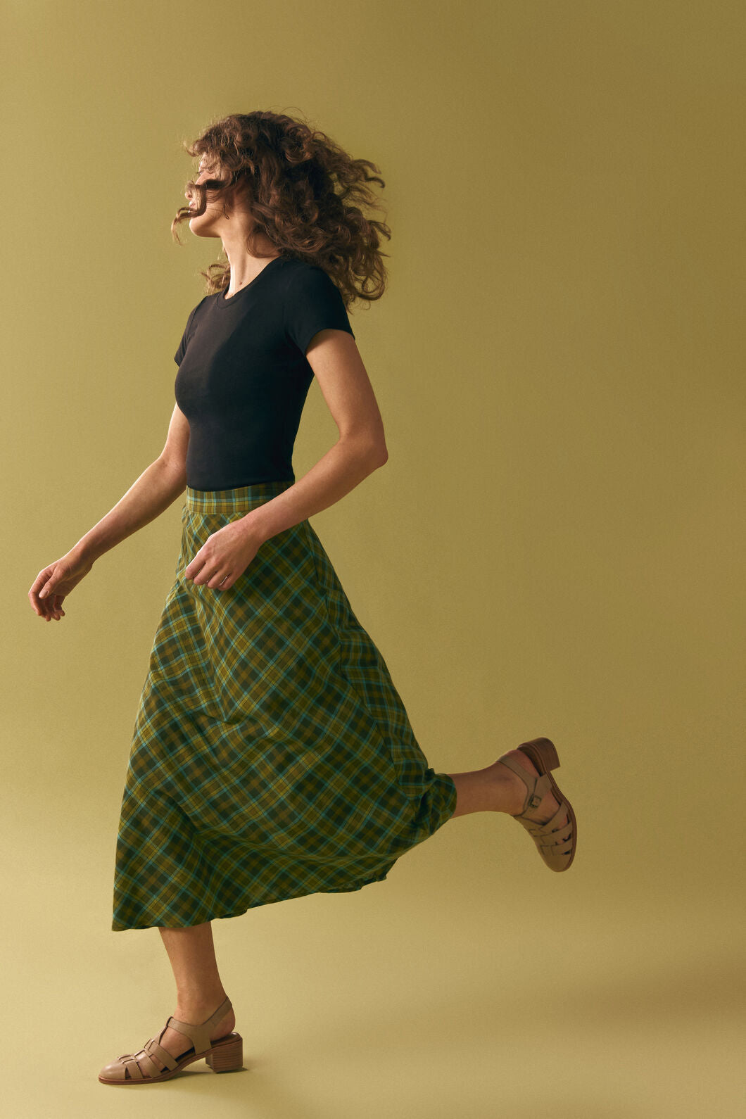 Princess Highway - Edwina Check A-Line Midi Skirt - green
