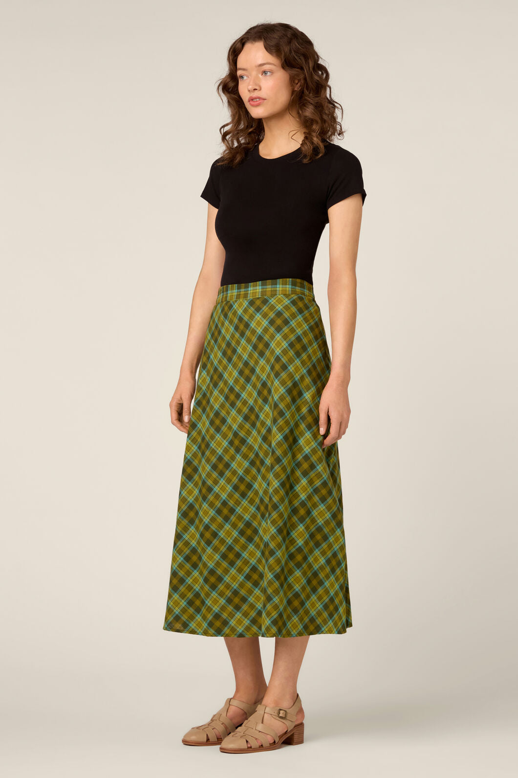 Princess Highway - Edwina Check A-Line Midi Skirt - green