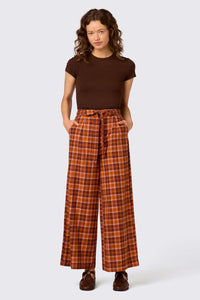 Princess Highway - Edwina Check Wide Leg Pant - chocolate