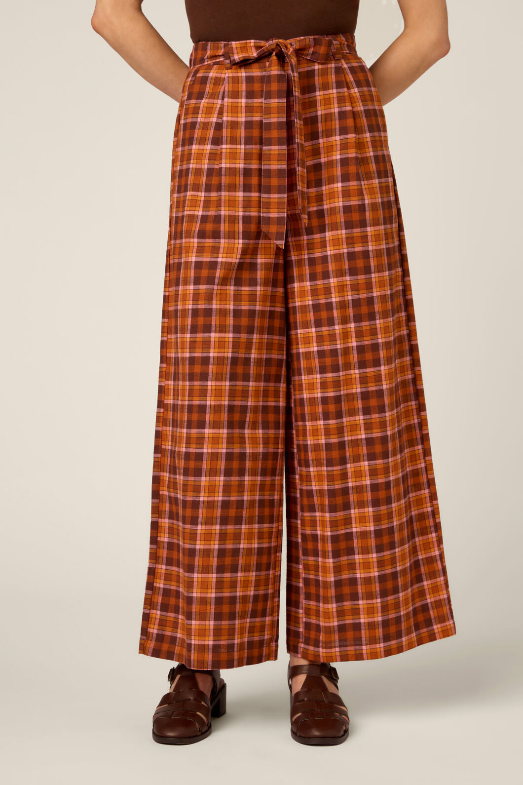 Princess Highway - Edwina Check Wide Leg Pant - chocolate
