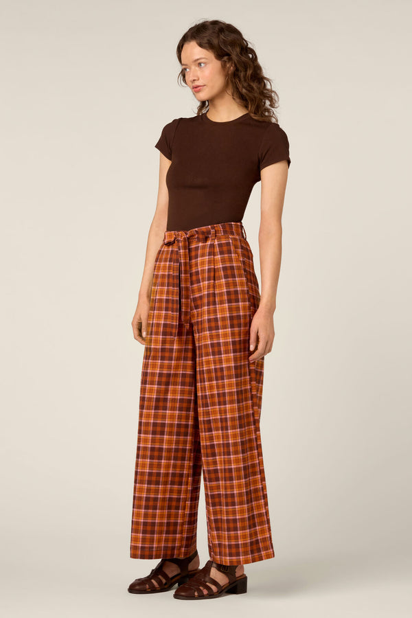 Princess Highway - Edwina Check Wide Leg Pant - chocolate