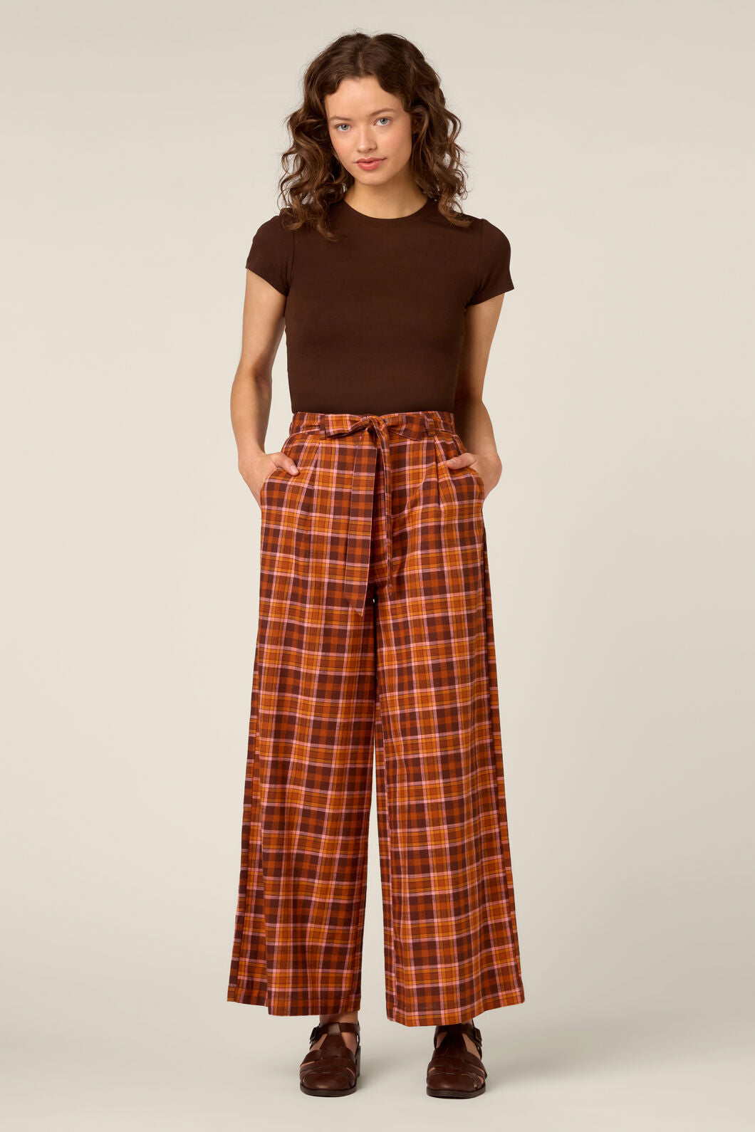 Princess Highway - Edwina Check Wide Leg Pant - chocolate