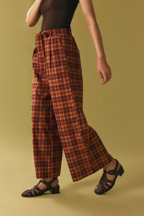 Princess Highway - Edwina Check Wide Leg Pant - chocolate