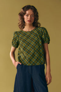 Princess Highway - Edwina Check Puff Sleeve Top - green