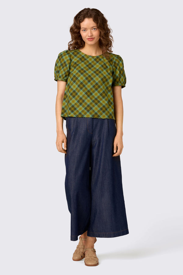 Princess Highway - Edwina Check Puff Sleeve Top - green