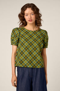 Princess Highway - Edwina Check Puff Sleeve Top - green