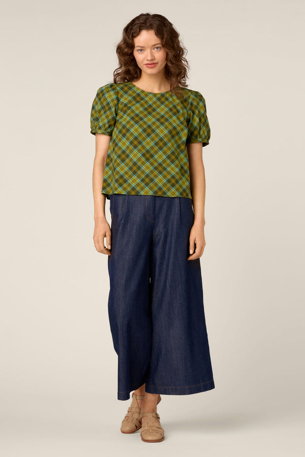 Princess Highway - Edwina Check Puff Sleeve Top - green