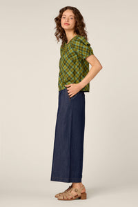 Princess Highway - Edwina Check Puff Sleeve Top - green