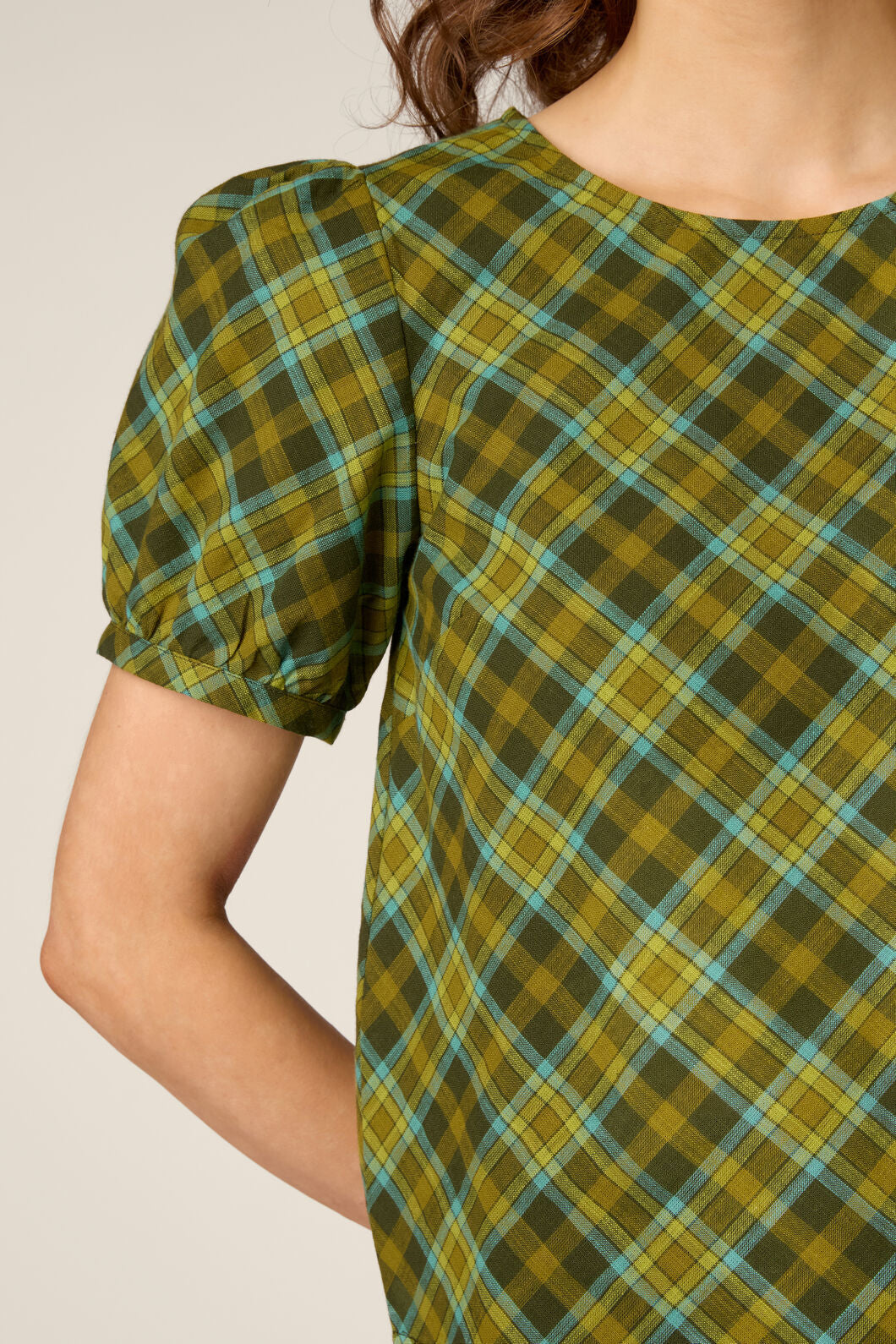 Princess Highway - Edwina Check Puff Sleeve Top - green