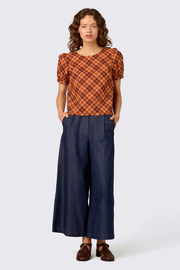 Princess Highway - Edwina Check Puff Sleeve Top - chocolate