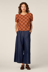 Princess Highway - Edwina Check Puff Sleeve Top - chocolate