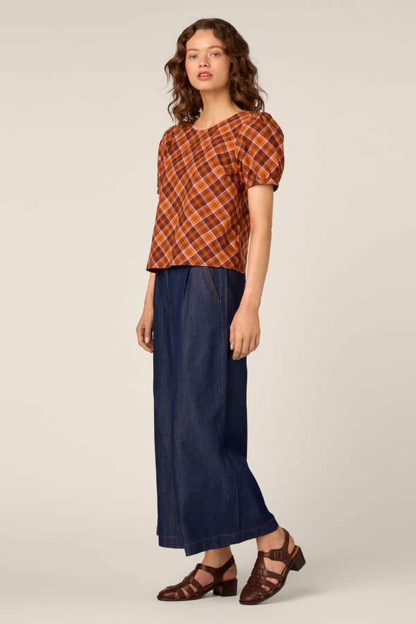 Princess Highway - Edwina Check Puff Sleeve Top - chocolate