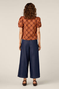 Princess Highway - Edwina Check Puff Sleeve Top - chocolate