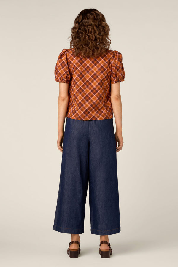 Princess Highway - Edwina Check Puff Sleeve Top - chocolate