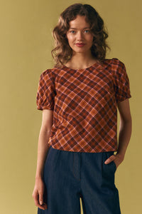 Princess Highway - Edwina Check Puff Sleeve Top - chocolate