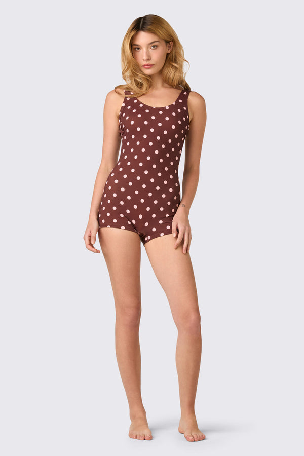 Princess Highway - Polka Dot Boyleg One Piece - chocolate