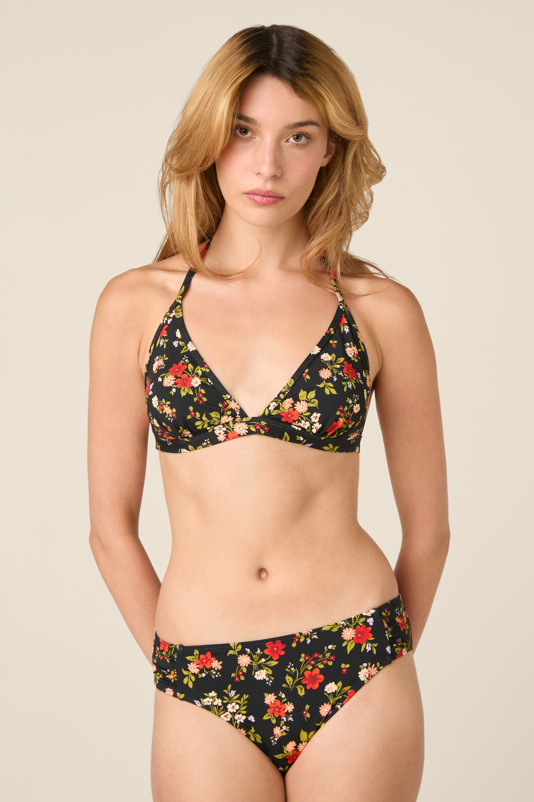Princess Highway - Posy Floral Triangle Bikini Top - black