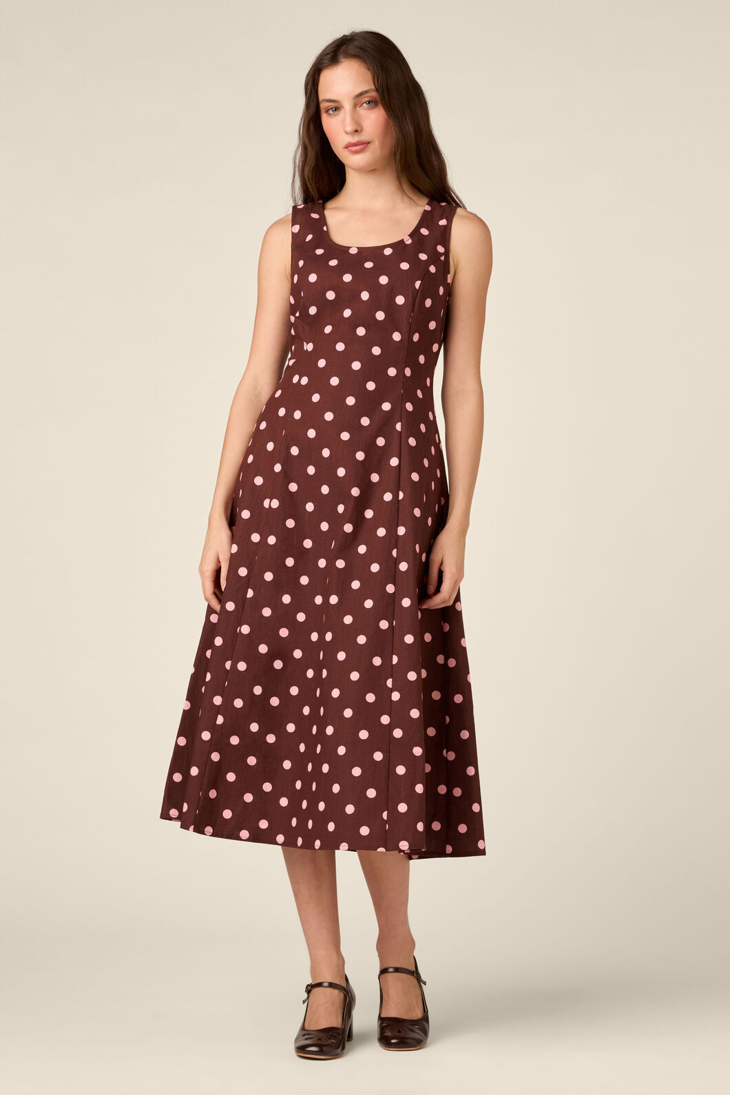 Princess Highway - Mia Polka Dot Midi Dress - chocolate