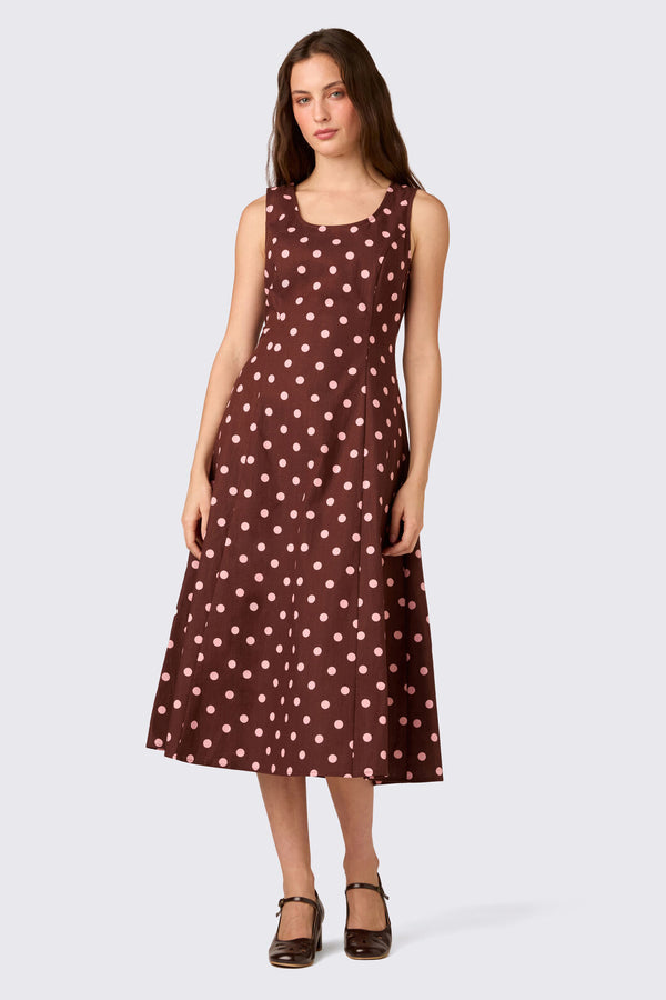 Princess Highway - Mia Polka Dot Midi Dress - chocolate