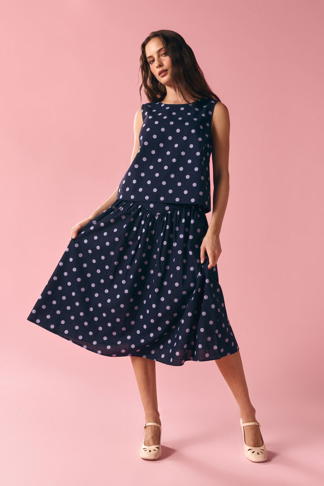 Princess Highway - Mia Polka Dot Shell Top - navy