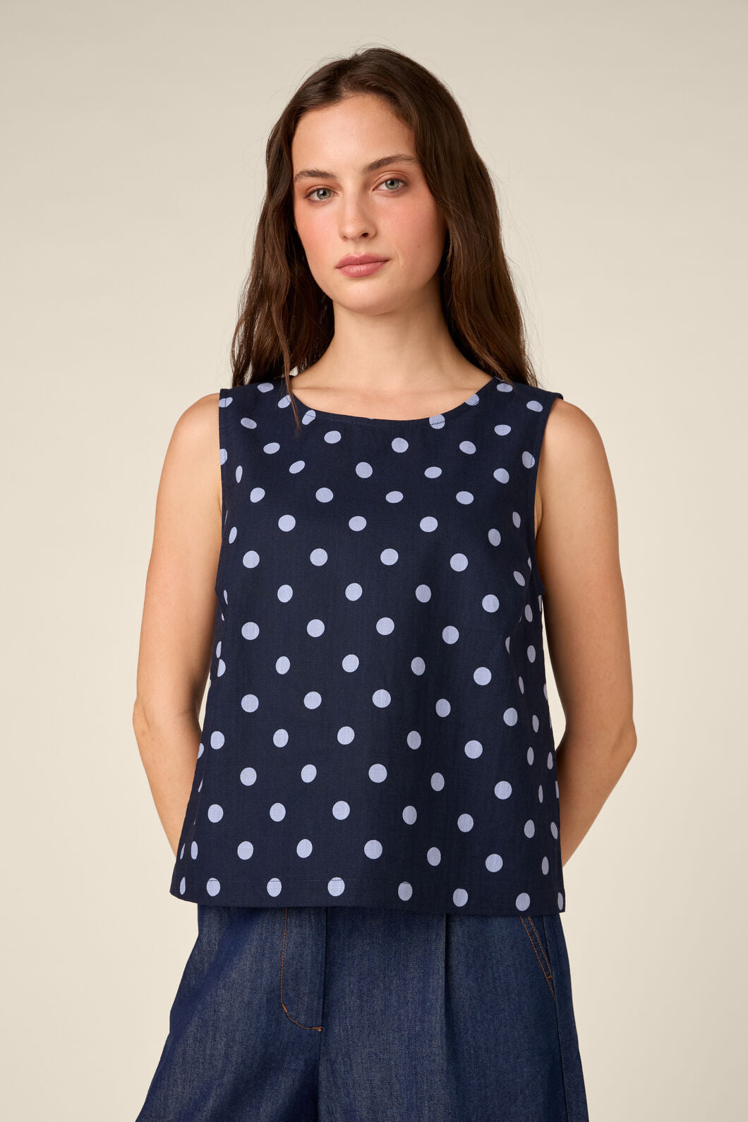 Princess Highway - Mia Polka Dot Shell Top - navy
