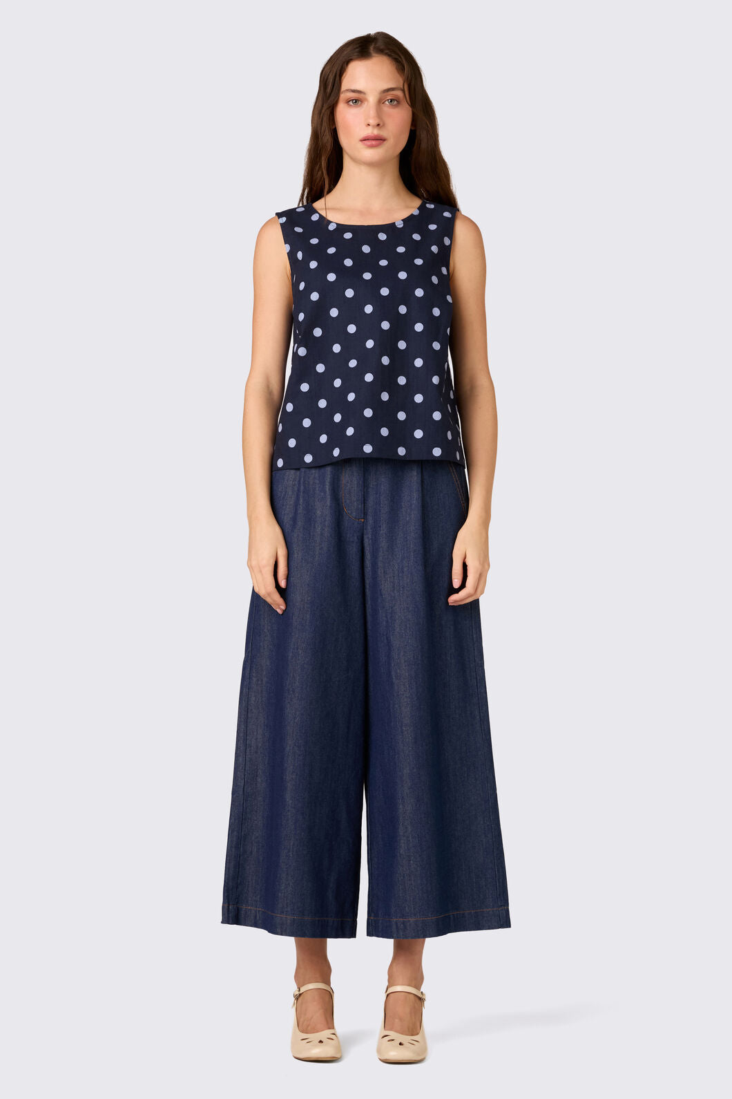 Princess Highway - Mia Polka Dot Shell Top - navy