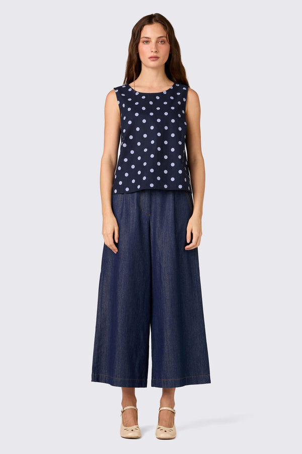 Princess Highway - Mia Polka Dot Shell Top - navy