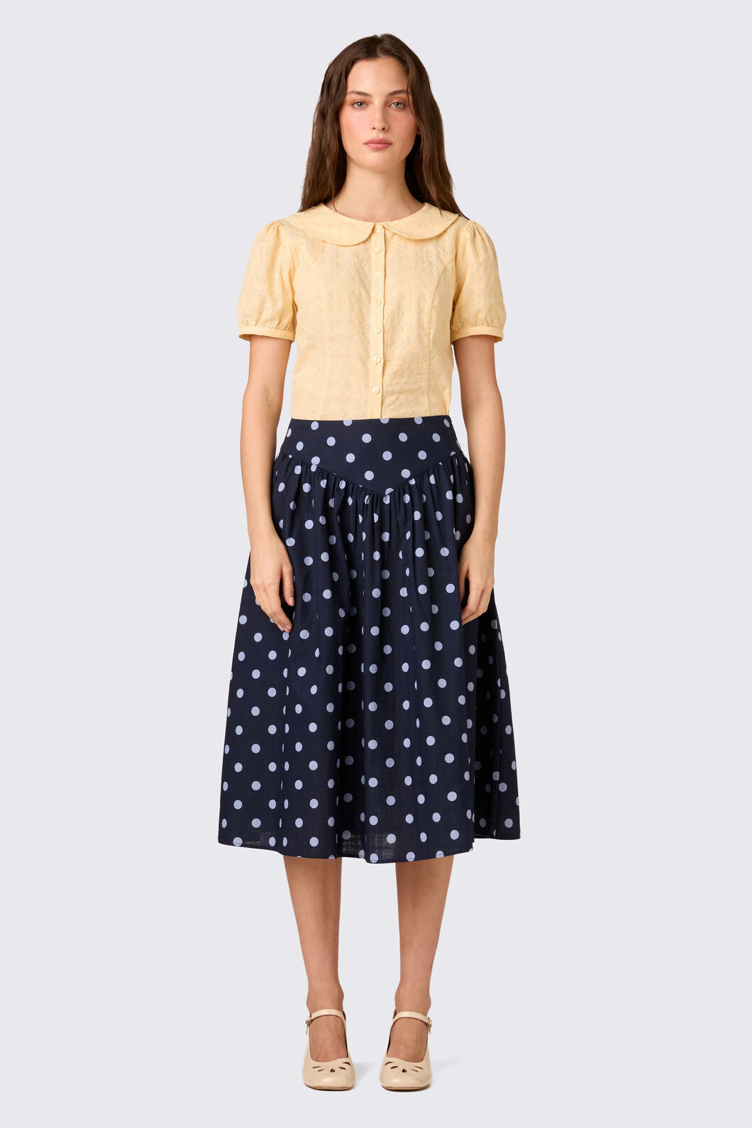 Princess Highway - Mia Polka Dot Midi Skirt - navy