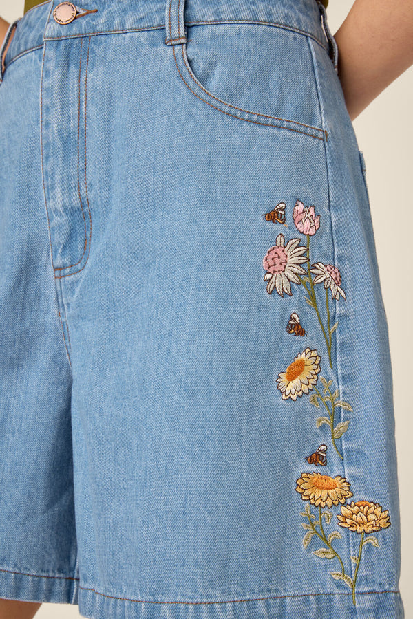 Princess Highway - Strawflower Embroidered Short - blue-denim