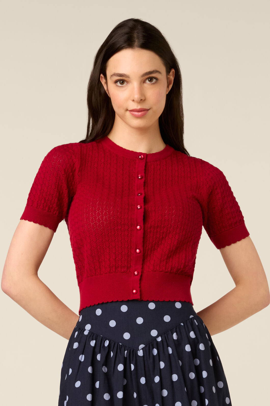 Princess Highway - Louisa Pointelle Cardigan - red