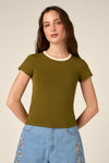 Princess Highway - Jodie Contrast Bind Ringer Tee - olive