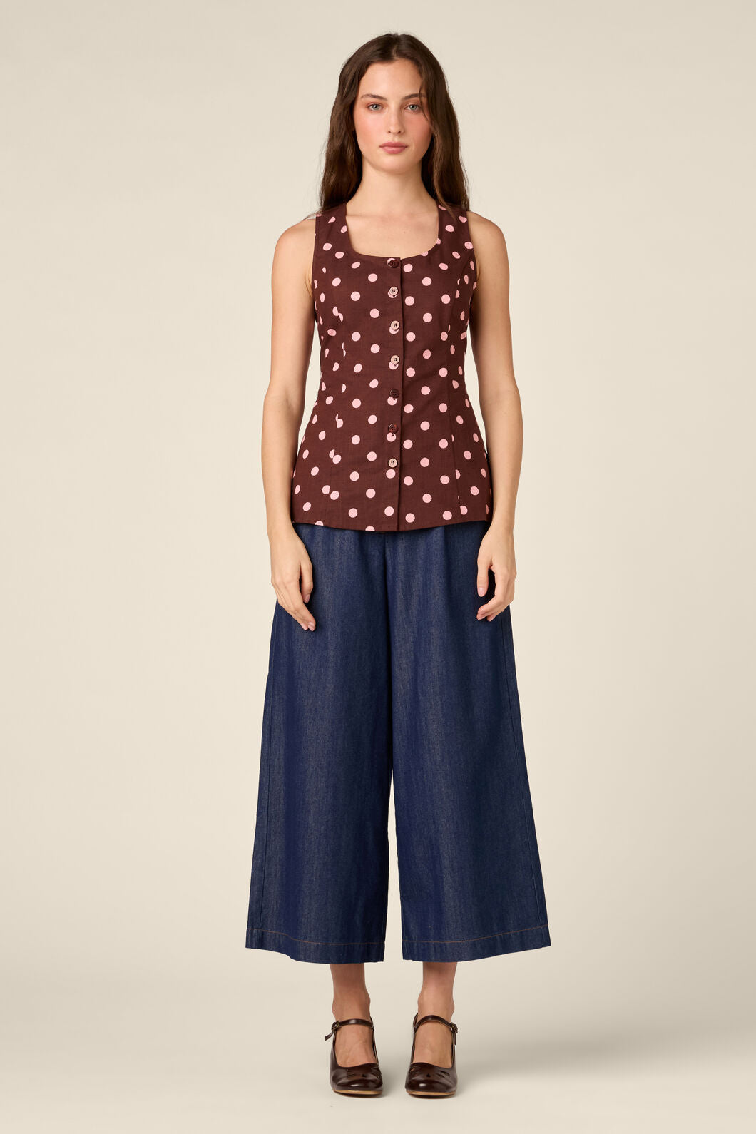 Princess Highway - Mia Polka Dot Button Down Top - chocolate