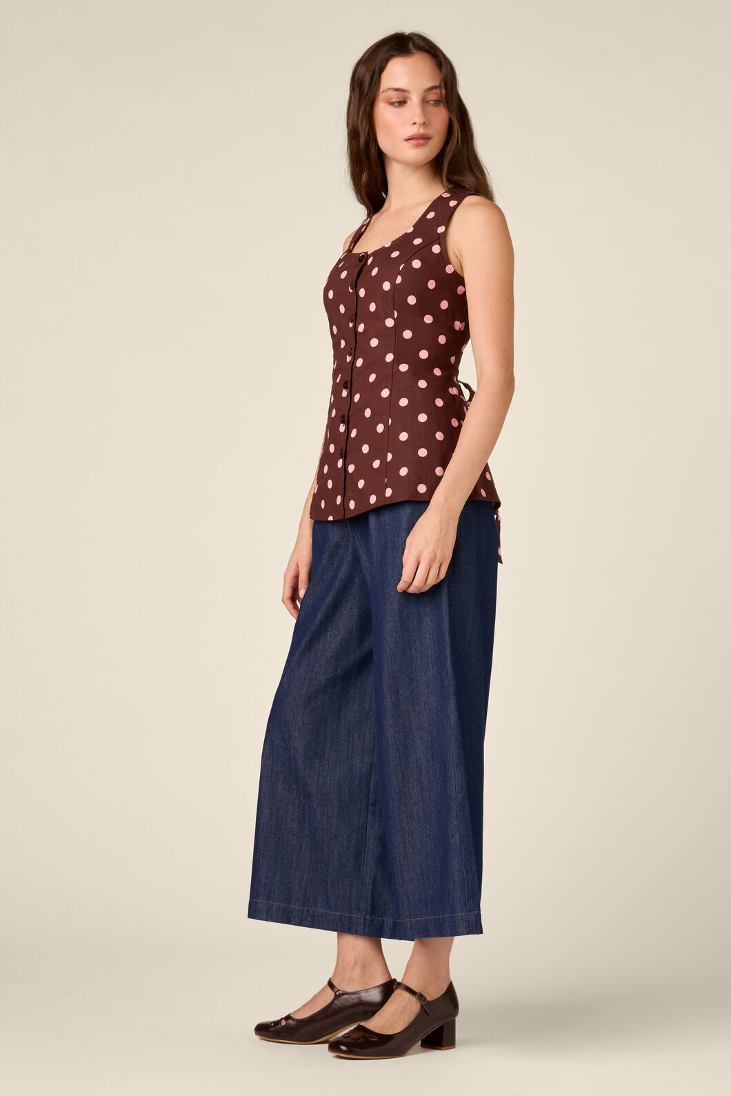 Princess Highway - Mia Polka Dot Button Down Top - chocolate
