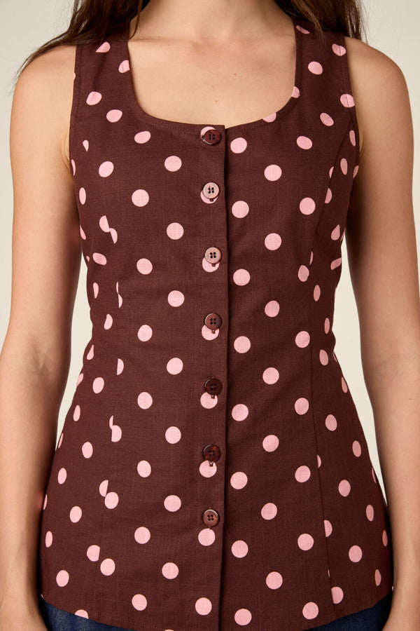 Princess Highway - Mia Polka Dot Button Down Top - chocolate