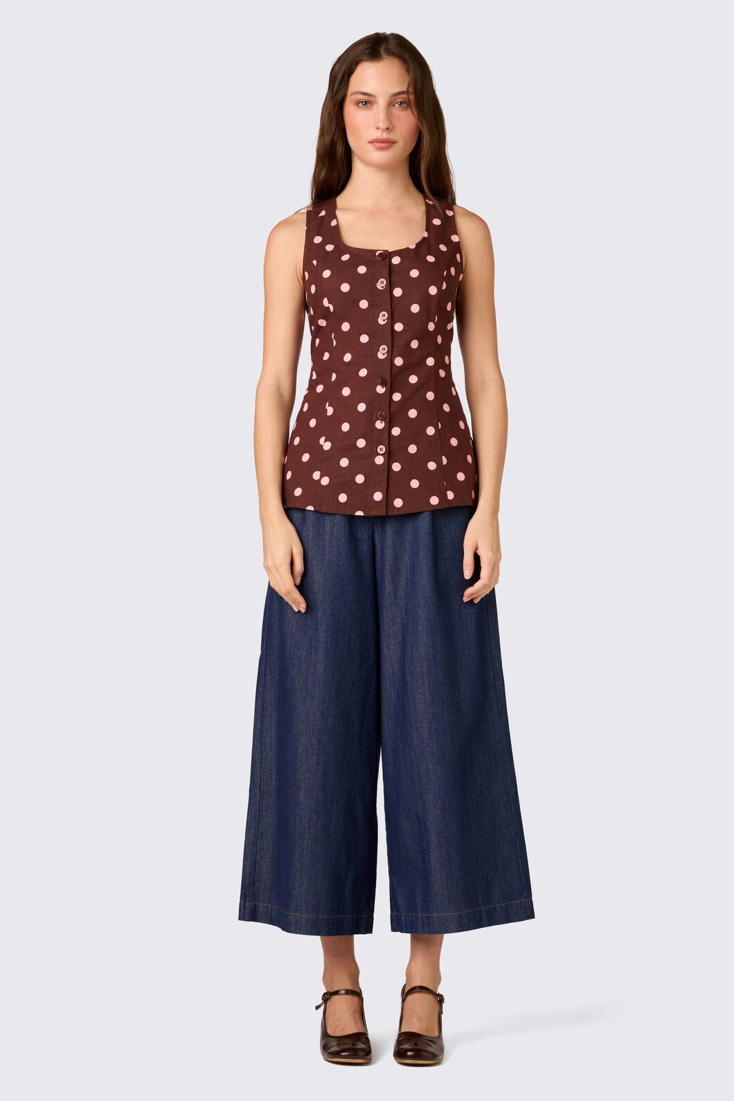 Princess Highway - Mia Polka Dot Button Down Top - chocolate