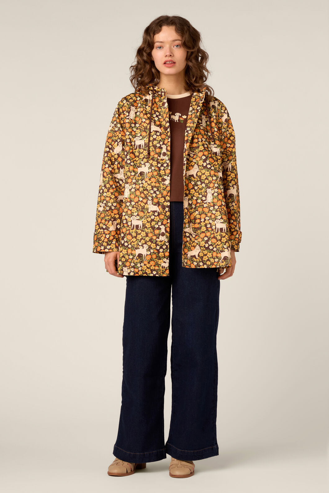 Princess Highway - Dogs & Flowers Raincoat - chocolate