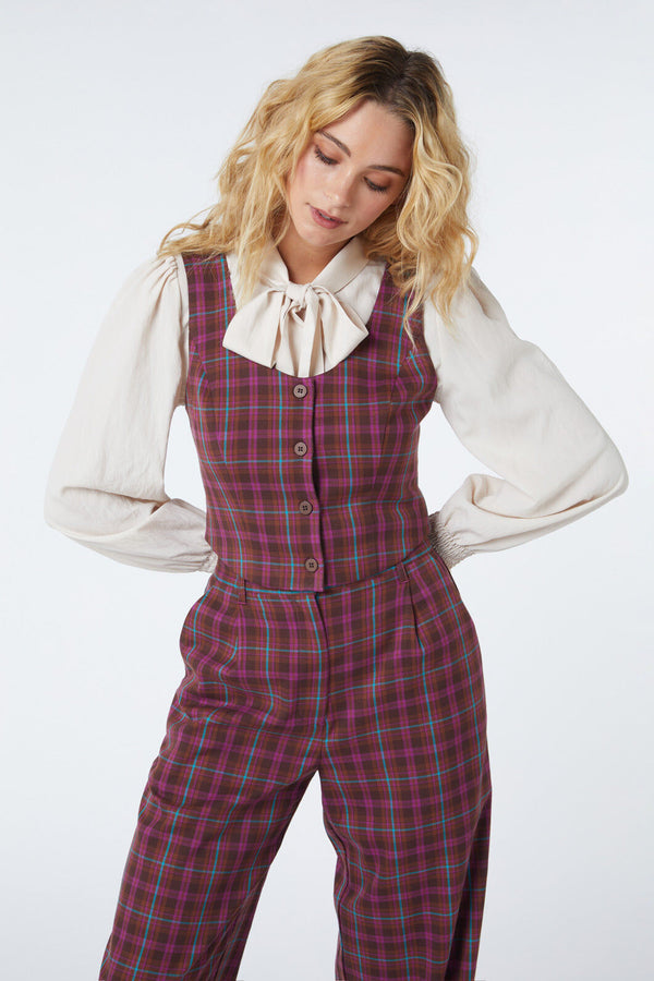 Princess Highway - Ginger Check Vest - plum