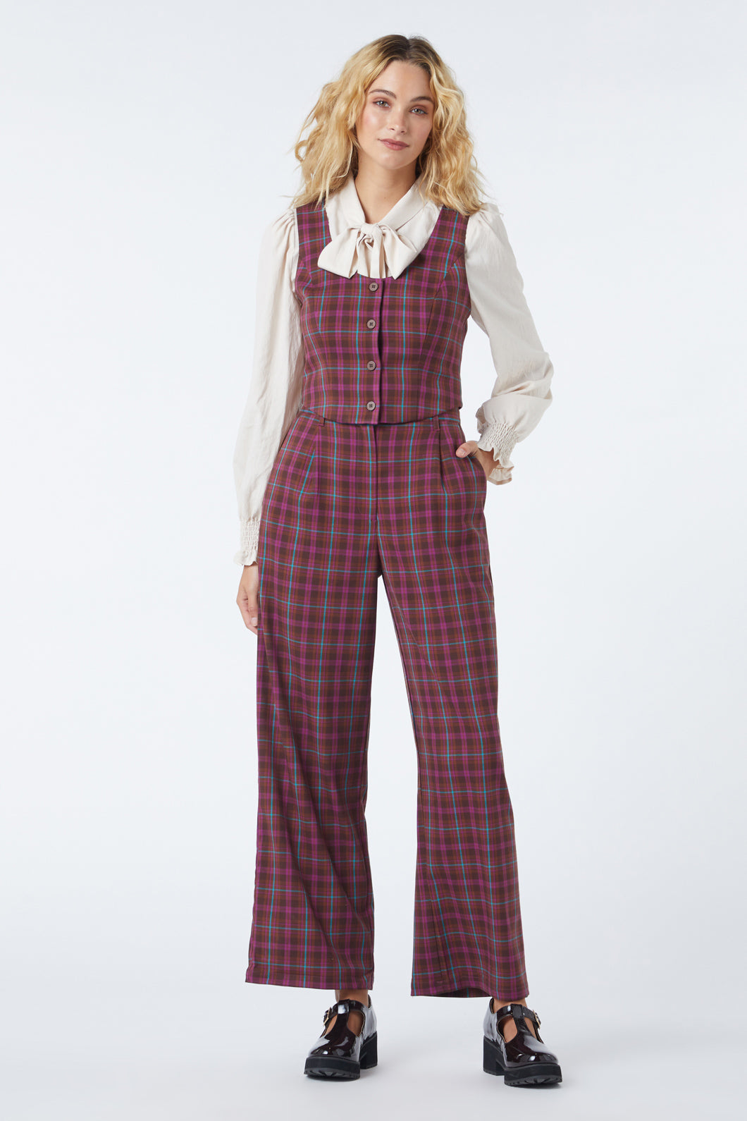 Princess Highway - Ginger Check Vest - plum
