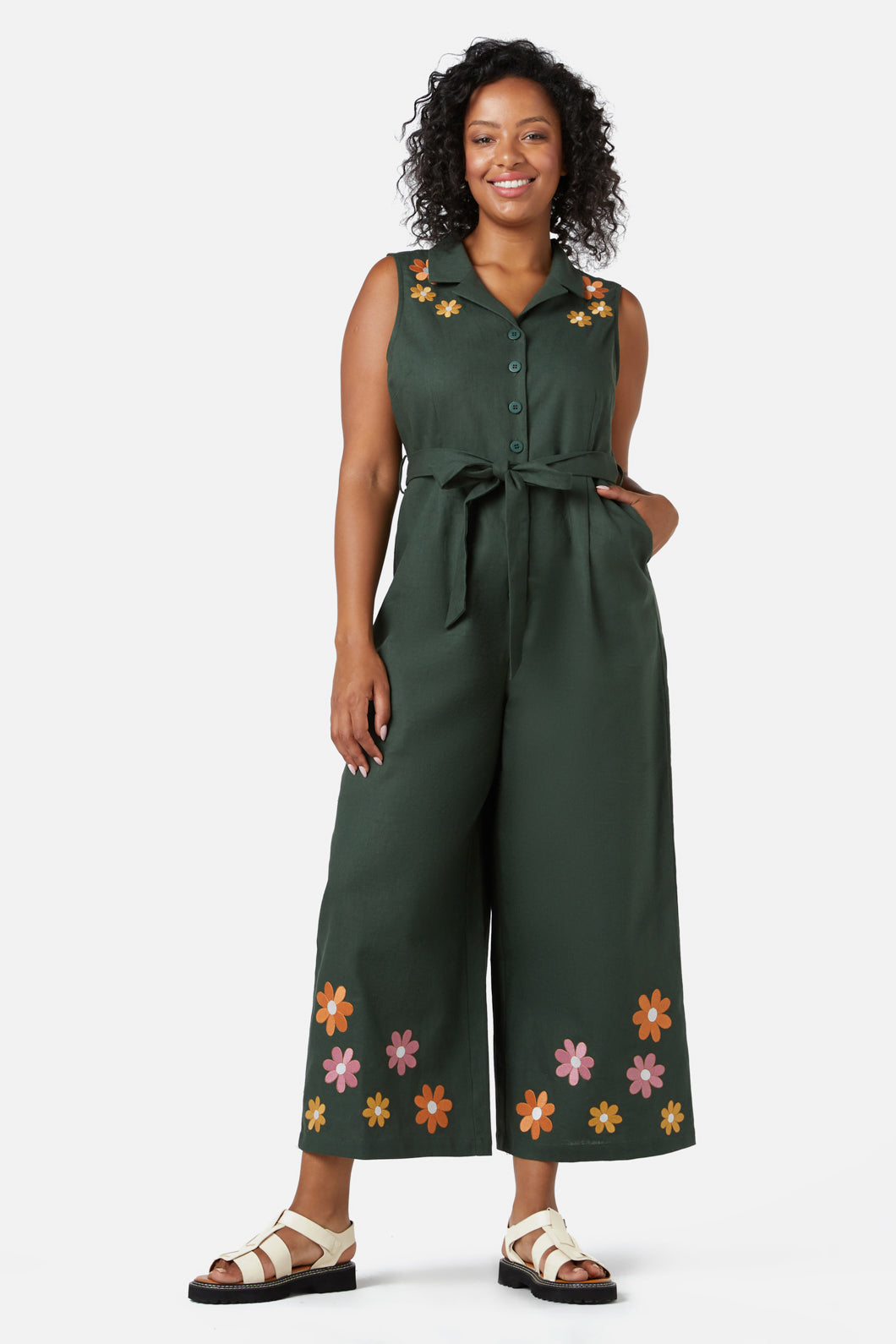 Princess Highway - Sunny Retro Emb Jumpsuit - green