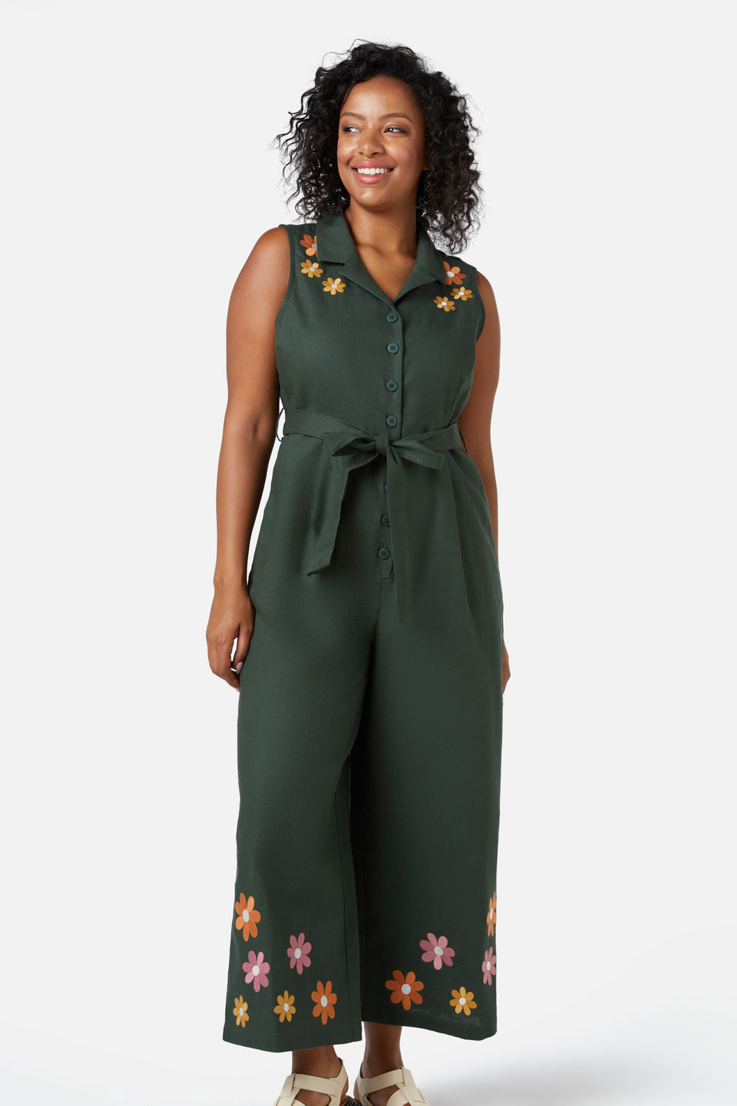 Princess Highway - Sunny Retro Emb Jumpsuit - green