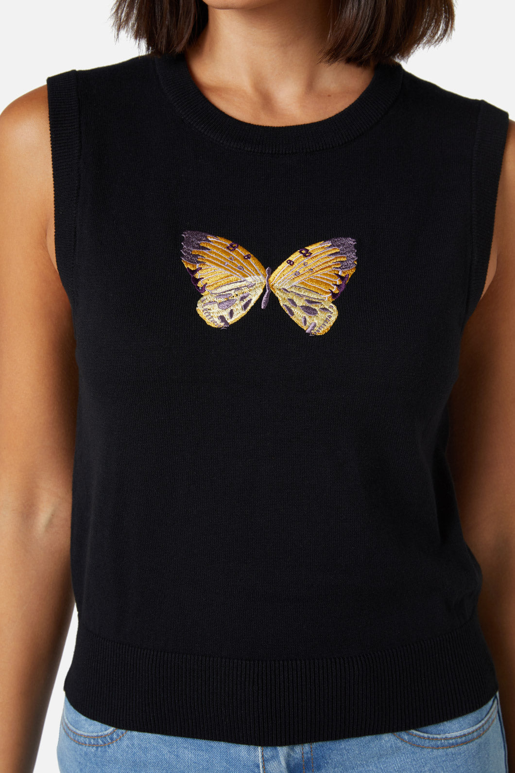 Princess Highway - Butterfly Emb Vest - black