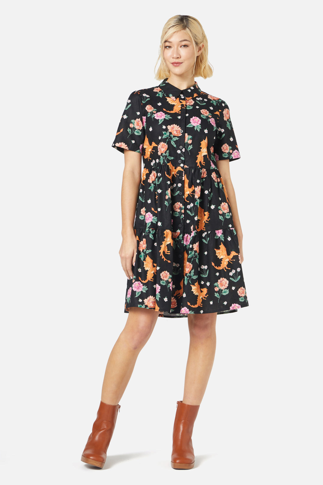 Princess Highway - Dragon Shirt Dress - black