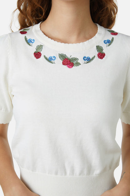 Princess Highway - Berry Sweet Emb Knit Top - cream