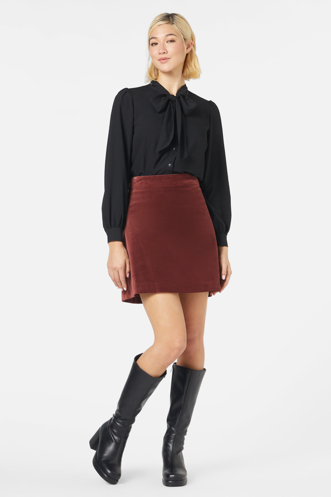 Brown velvet skirt knee length hotsell