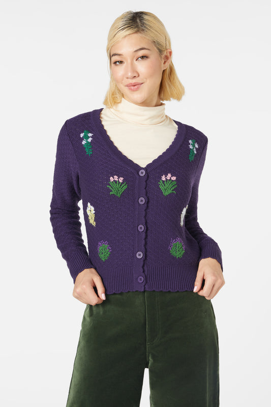 Princess Highway - Herb Embroidered Cardi - purple
