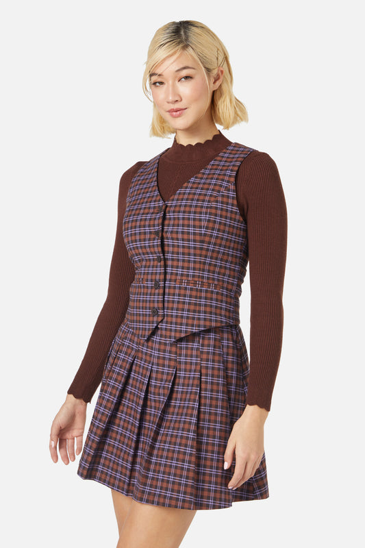 Princess Highway - Frances Check Vest - chocolate