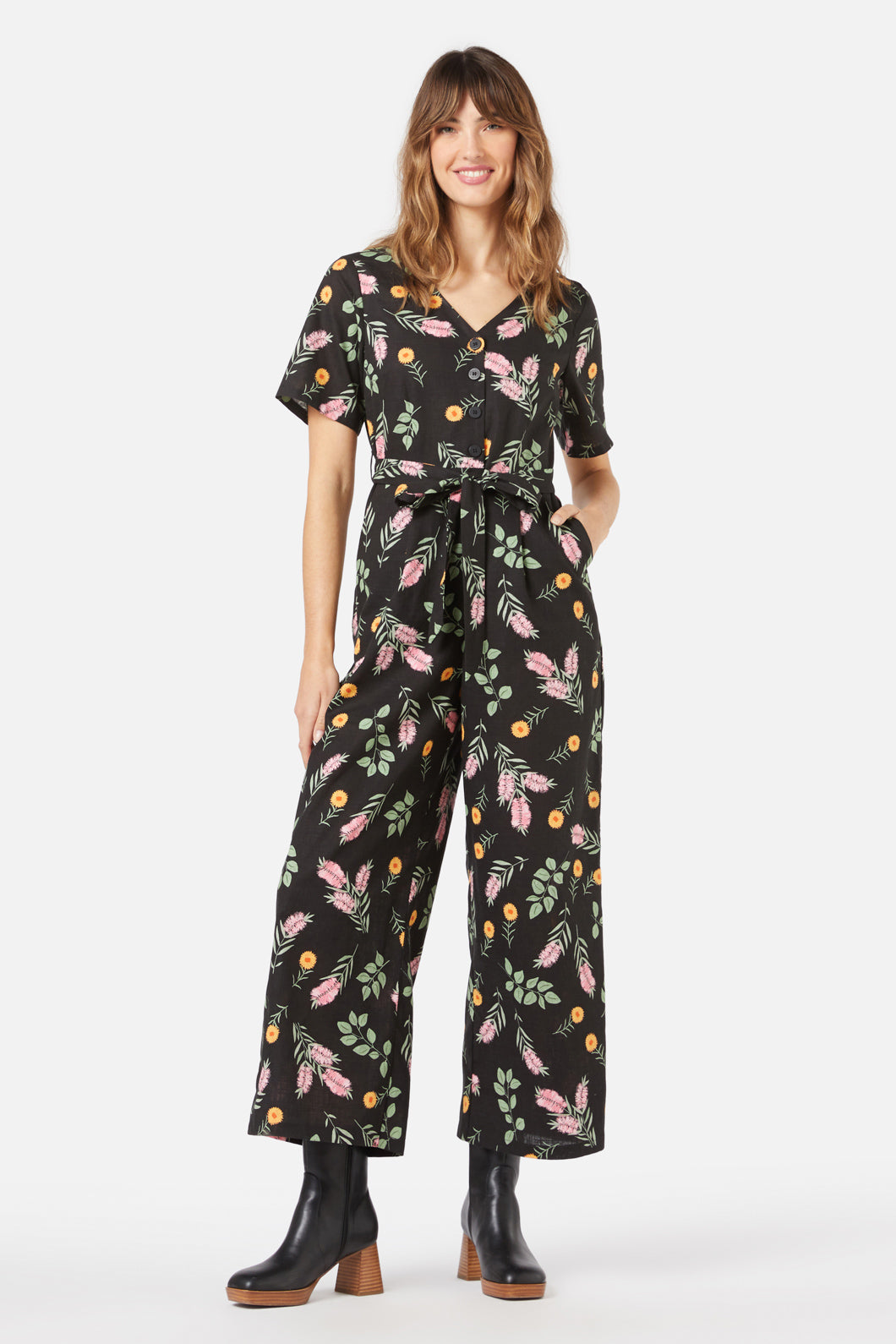 Princess Highway - Wild Flower Jumpsuit - black
