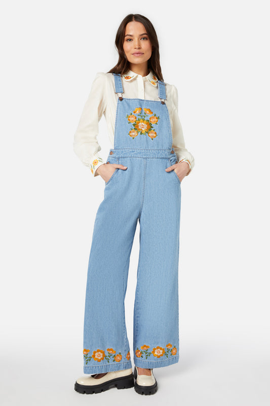 Princess Highway - Folk Embroidered Overall - light-denim