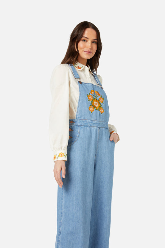 Princess Highway - Folk Embroidered Overall - light-denim